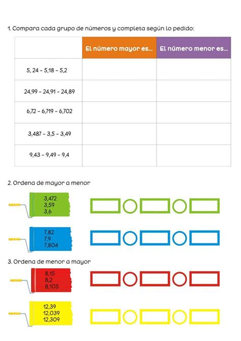 Orden Y Comparación De Números Decimales Worksheet Live Worksheets