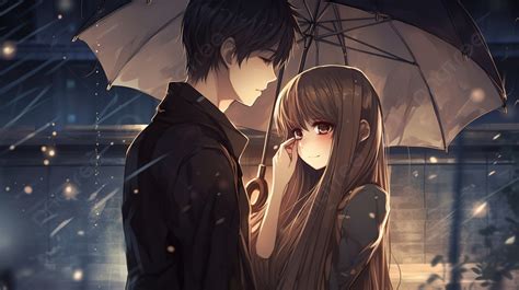 An Anime Couple Holding An Umbrella Under The Moonlight Background