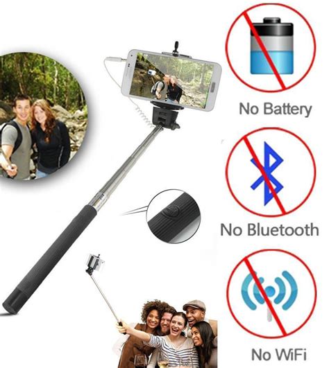 Black 35mm Extendable Selfie Wired Stick Phone Holder Remote Shutter