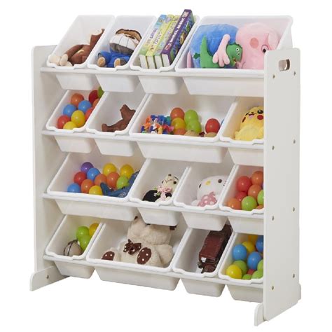 Zimtown Wooden Kids Toy Storage Organizer With 16 Plastic Binsx Large