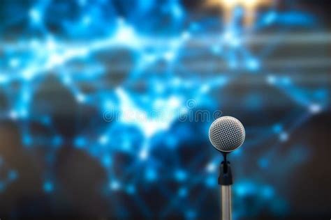 Public Speaking Backgrounds Close Up The Microphone On Stand For