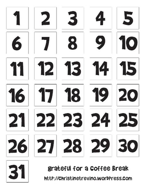 Printable Calendar Numbers Calendar Numbers Printable Advent Calendar