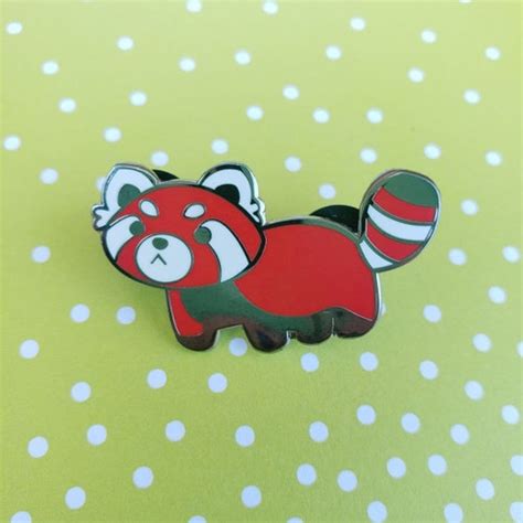 Floral Red Panda Hard Enamel Pin Cute Lapel Pin Cute Red Etsy
