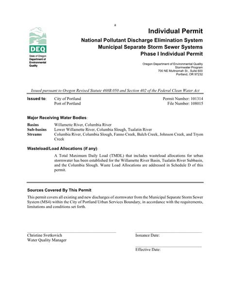 Individual Permit National Pollutant Discharge Elimination System