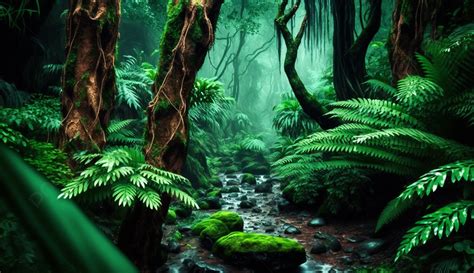 forest stones rainforest jungle green nature background in the rain forest natural in the