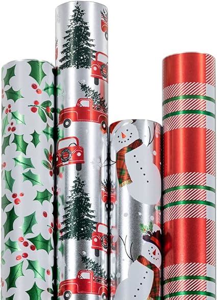 Jam Paper Assorted T Wrap Christmas Foil Wrapping