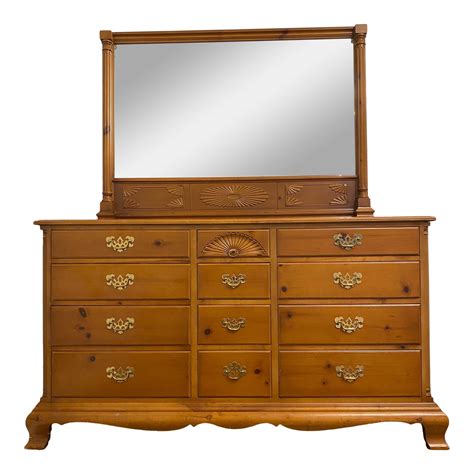 Drexel Heritage Chippendale Cherry Wood Dresser And Mirror Chairish