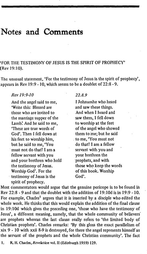 For The Testimony Of Jesus Is The Spirit Of Prophecy Rev 1910 J Massyngberbe Ford 1975