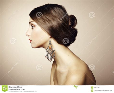 Portrait Of Beautiful Young Woman With Earring Stock Photo Image Of