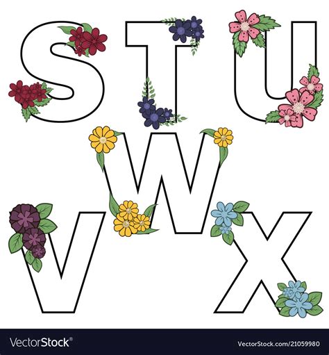 Floral Alphabet Isolated Letters With Royalty Free Vector