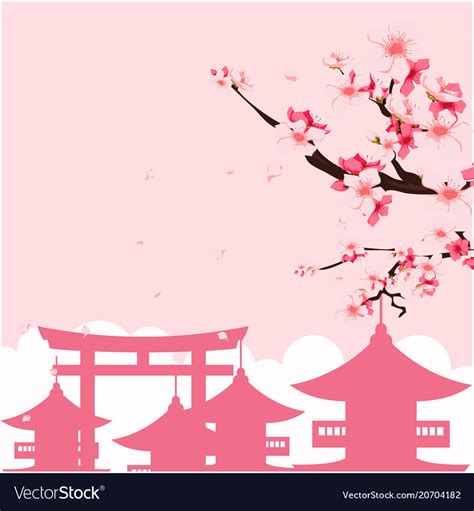 Japan Pagoda Sakura Pink Background Image Vector Image
