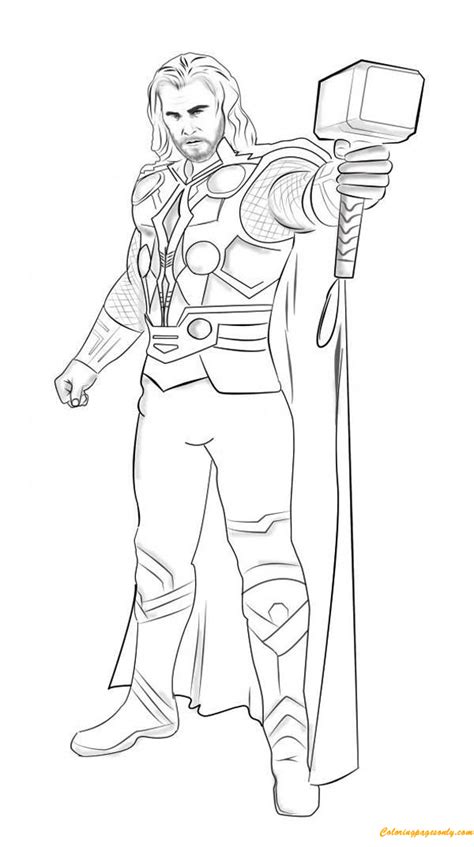 Click on the image to view the pdf. Superhero Thor With Hammer Coloring Page - Free Coloring ...