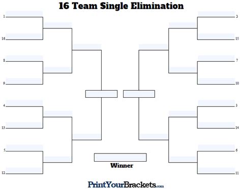 16 Team Single Elimination Printable Tournament Bracket Printable 16