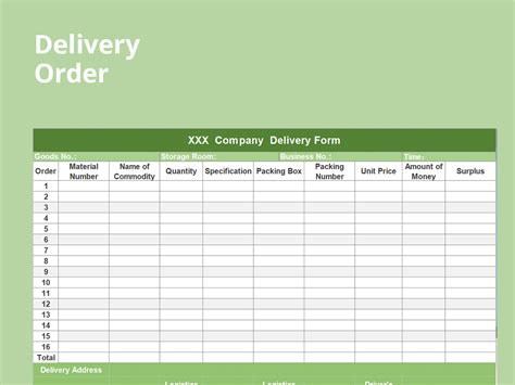 excel of simple delivery order xlsx wps free templates