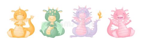 Cute Dragons As Horned And Winged Four Legged Creature From Fairytale