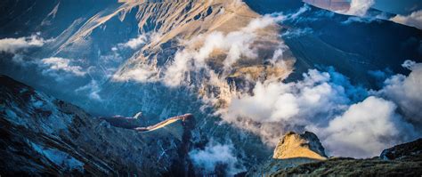 2560x1080 Clouds Mountains Aerial View Nature Scenery 2560x1080