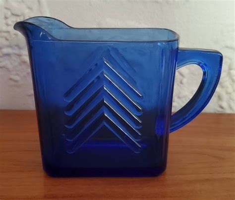 Vintage Hazel Atlas Cobalt Blue Glass Chevron Raised Geometric Etsy