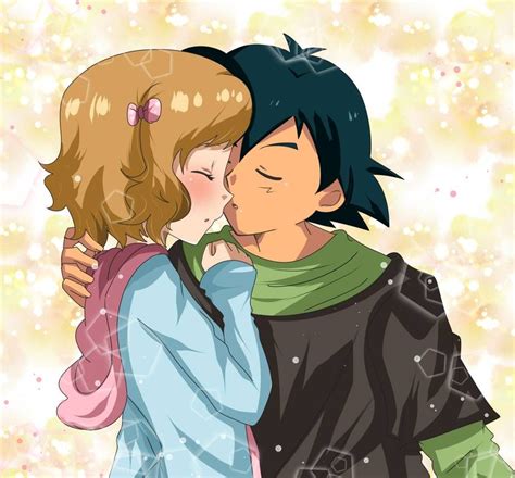Amourshipping Cute Kiss By Hikariangelove On Deviantart Pokemon Ash And Serena Cute Kiss Pokemon