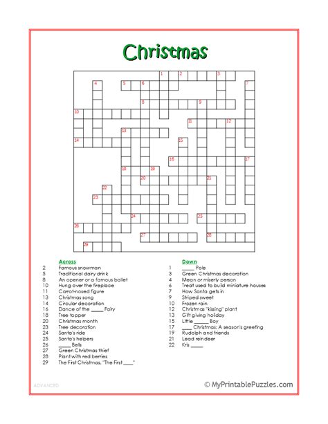 Printable Christmas Crossword Puzzle