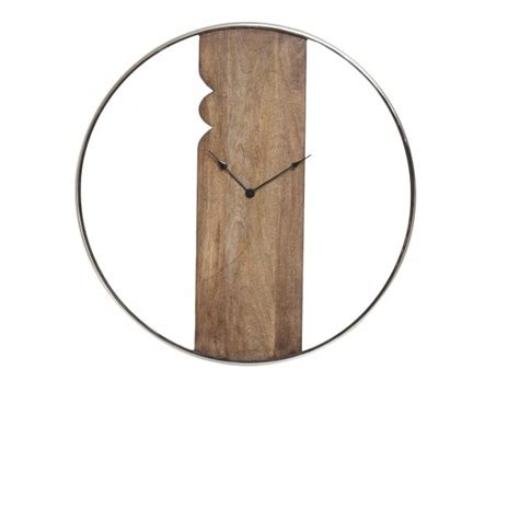Sl196 L0 Wd Large Round 75cm Chrome And Natural Wood Wall Clock