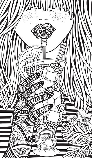 Winter Girl Adult Coloring Book Page Handdrawn Vector