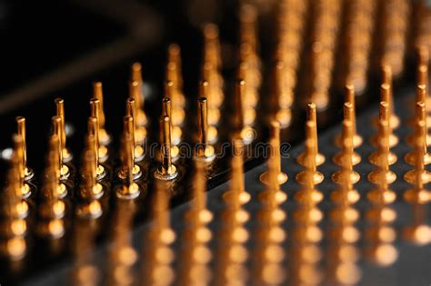 The Micro Elements Of Computer Central Processor Unit CPU Contact Pins Close Up Stock Photo