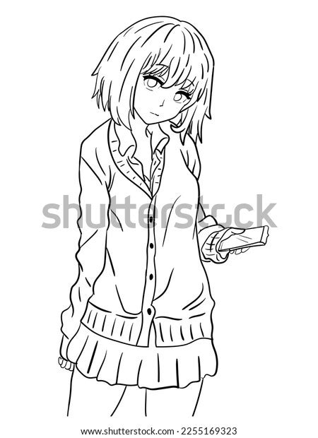 Cute Anime Girl Outline Coloring Book Stock Illustration 2255169323
