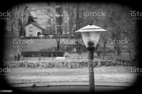 Old Vintage Street Light Lantern At The Evening Embankment Stock Photo