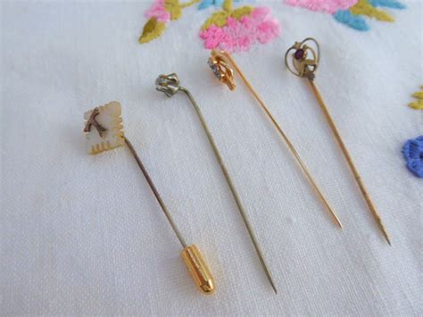 Edwardian Stick Pins 4 Hat Pins 1900 Lapel Pins Tea Party Antique Acce Antiques And Teacups