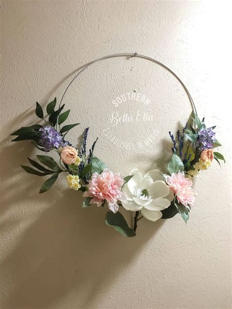 Modern Floral Hoop Wreath Large Size Etsy Floral Hoop Wreath