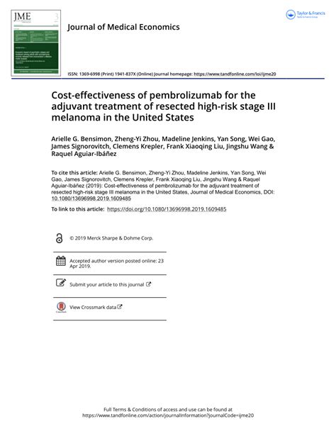 Pdf Cost Effectiveness Of Pembrolizumab For The Adjuvant Treatment Of