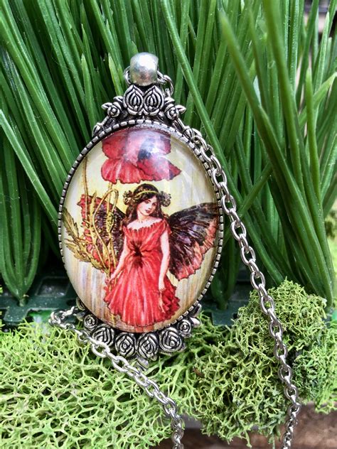 Red Fairy Necklace Red Fairy Pendant Fairytale Jewelry Whimsical