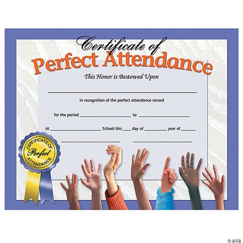 Hayes ® Blue Perfect Attendance Certificates 30 Pc Discontinued