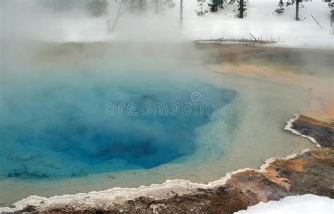 hot spring thermal pool in the upper geyser basin yellowstone national park in wyoming usa stock