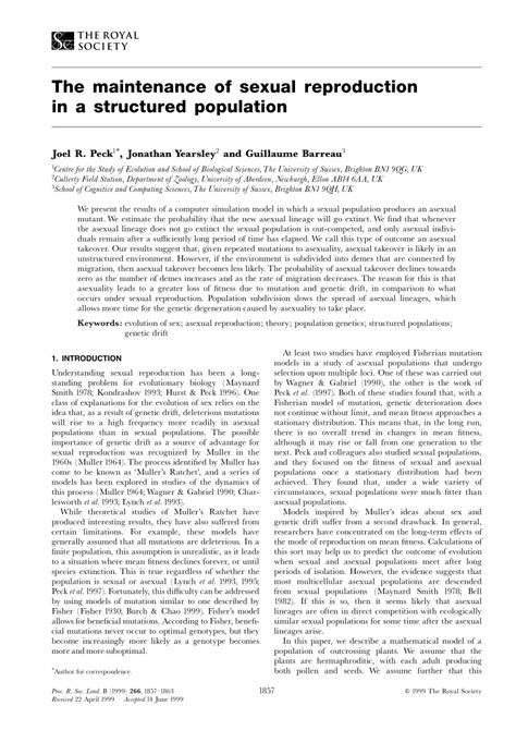 Pdf The Maintenance Of Sexual Reproduction In A Structured Population