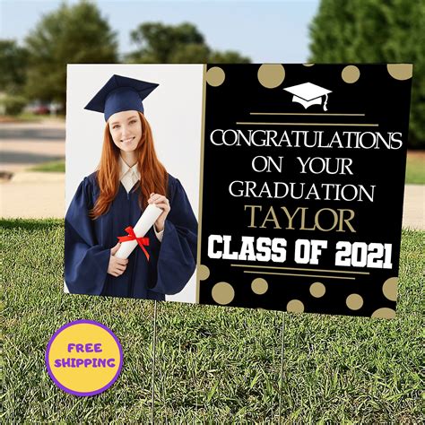 Graduation 2021 Yard Sign With Photo High School College University