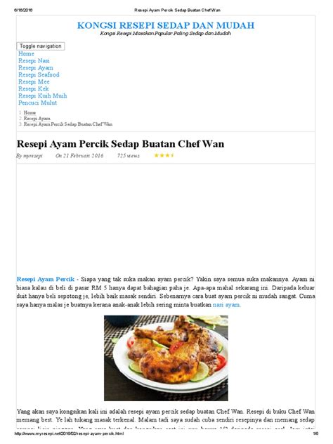 Resepi ayam bakar kenny rogers via www.kickstory.net. Resepi Ayam Percik Sedap Buatan Chef Wan