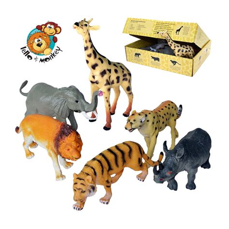 Safari Animals Large Plastic Toys Set Of 6 For Toddlers Lello And Monkey