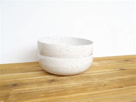Glossy White Ceramic Bowls Rustic Speckled Stoneware Pottery Etsy
