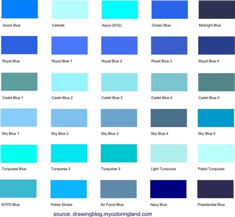 Shades Of Blue Color Chart With Names