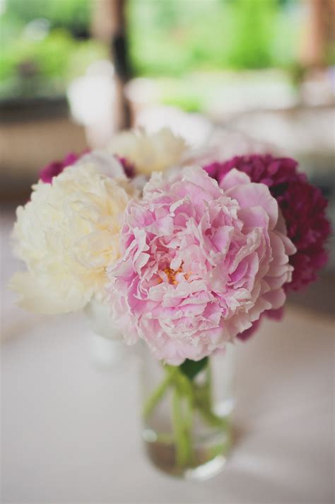 I Made This Centerpiece With Mixed Colored Peonies For My Wedding