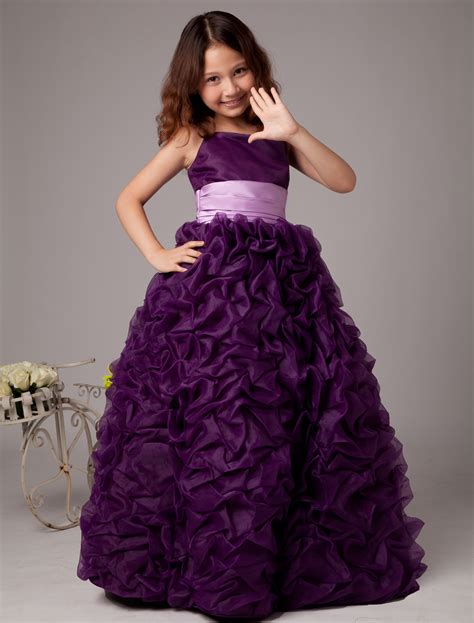 Grape Satin Organza Ball Gown Flower Girl Dress
