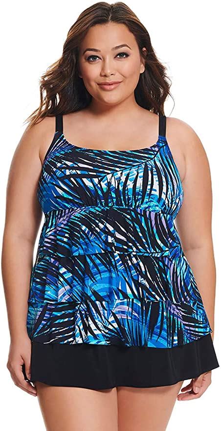 Longitude Womens Plus Size Swimwear Full Of Shade Tummy Control Long