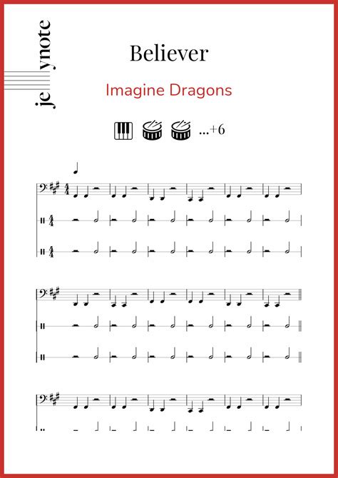 Imagine Dragons Believer Piano And Drumset Sheet Music Jellynote
