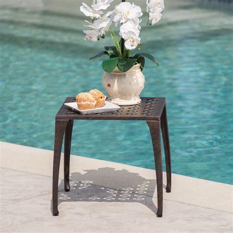 Outdoor 18 Inch Bronze Finished Cast Aluminum Side Table Nh457103
