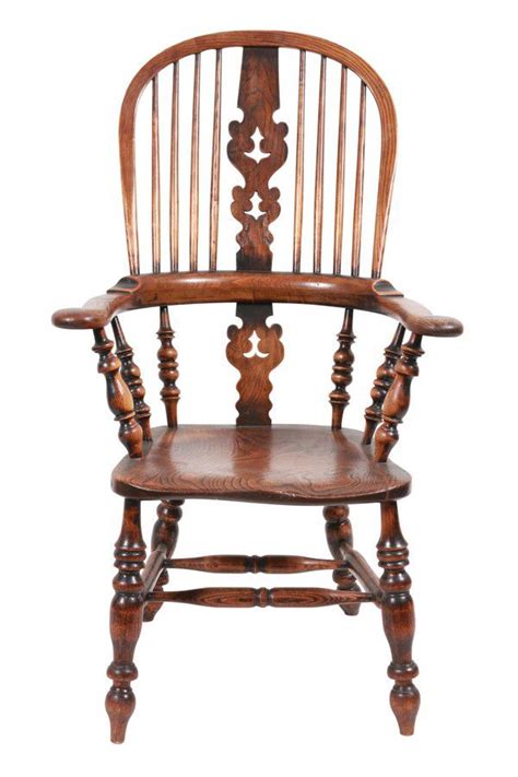 Originating in the early 1700s and taking its name. Windsor chair mid 19th century, high back in oak and elm ...