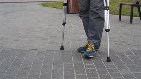 Old Man Standing Crutches Garden Stock Photos Free And Royalty Free