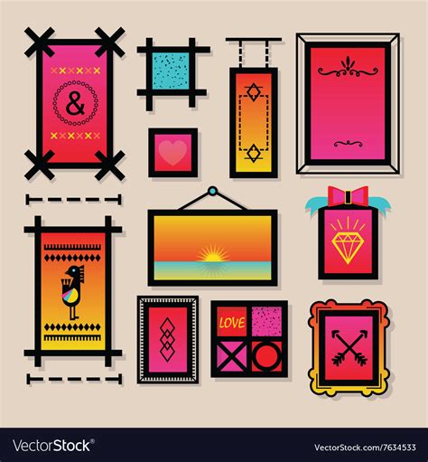 Colorful Decoration Symbols And Frames Icons Set Vector Image