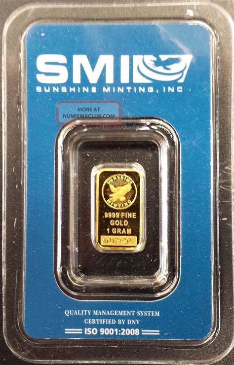 Sunshine Minting Inc 1 Gram 0 9999 Fine Gold Bar