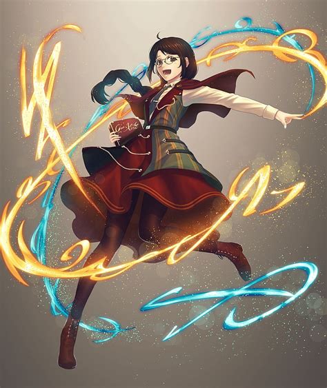 Online Crop Hd Wallpaper Anime Girl Wizard Spell Book Fire Water